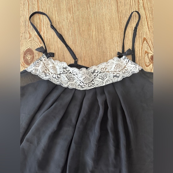 Y2K Sheer‎ Lingerie Babydoll Dress Sheer Lace with Bows adjustable straps Sz M - Picture 4 of 9